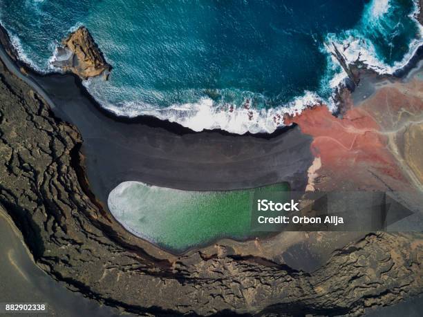 Lake Of The Clicos Stock Photo - Download Image Now - Lanzarote, Beach, Black Sand