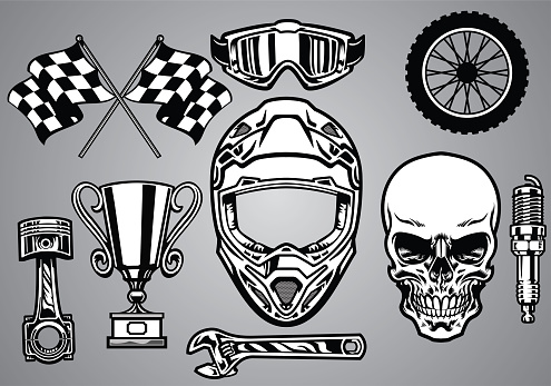 vector of set of motocross racing with skull