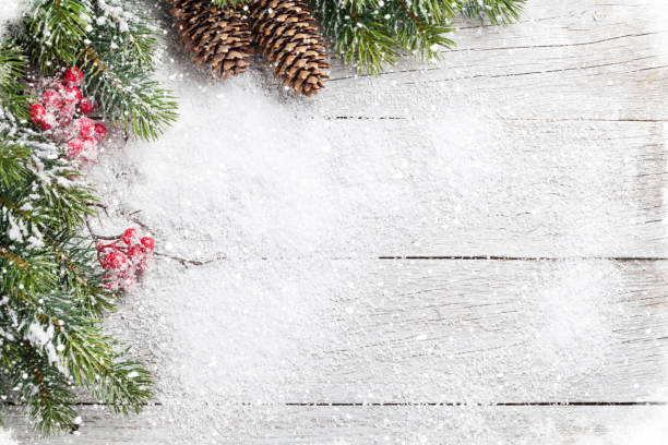 istock Christmas background with snow fir tree 882909826