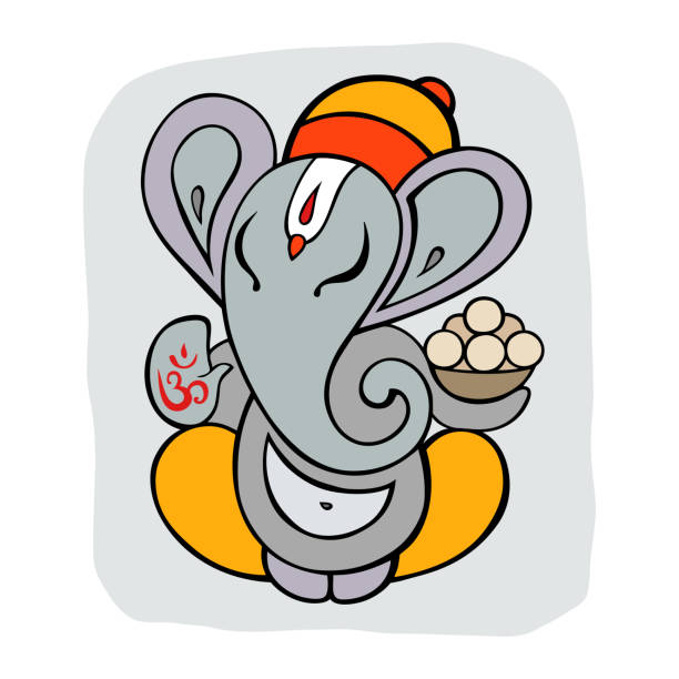 ilustraciones, imágenes clip art, dibujos animados e iconos de stock de ganapati meditación en postura de loto - ganesha om symbol indian culture hinduism