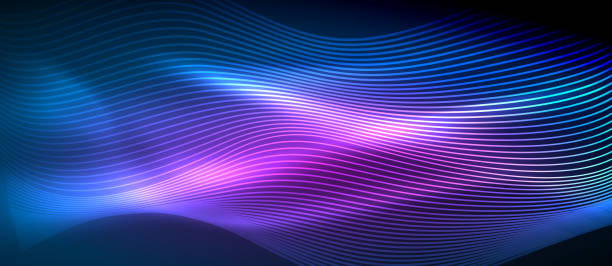 Glowing abstract wave on dark, shiny motion vector art illustration
