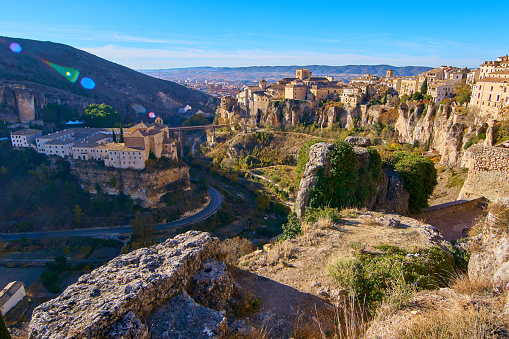 Vistas de Cuenca desde la ciudad vieja - Valle de Huécar seco debido a un verano muy caluroso, sin lluvias en la región. photo