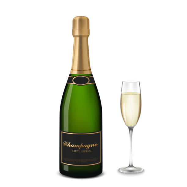 Glass of champagne and bottle Vector illustration. Glass of champagne and bottle. wine label clip art stock illustrations