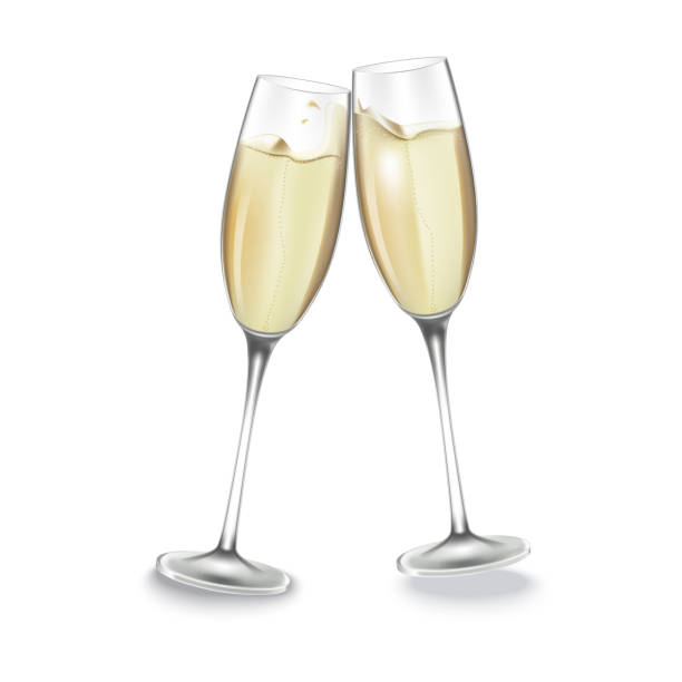 zwei gläser champagner. - champagnerglas stock-grafiken, -clipart, -cartoons und -symbole