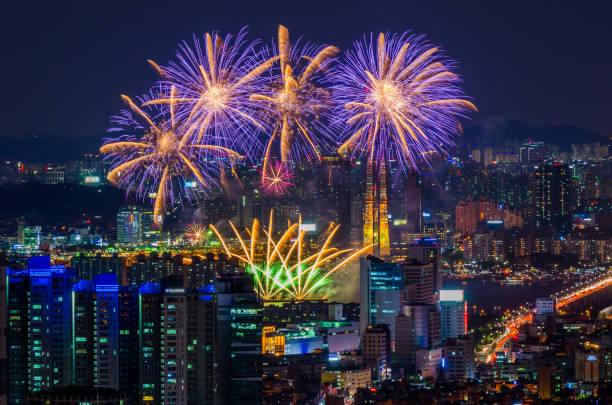 istock Colorful fireworks in Seoul ,South Korea 882913426