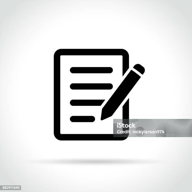 Pencil With Paper Icon Stock Illustration - Download Image Now - Icon Symbol, Note Pad, Form - Document