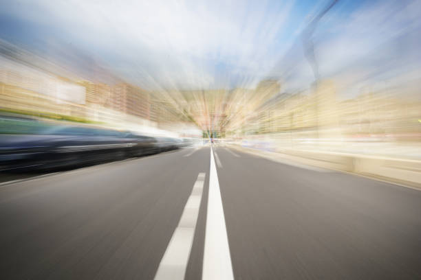 Motion blurred road next to port in Monaco
