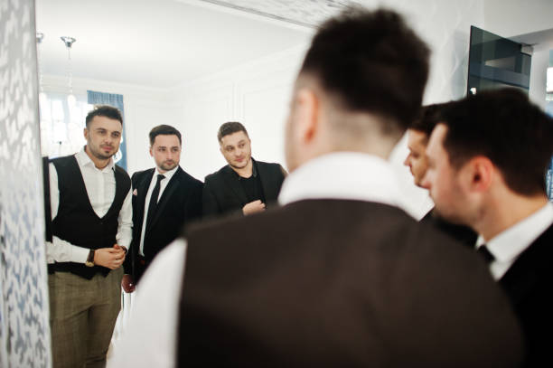 istock Three stylish bearded man well dressed posed. Musician band guys. 882934996
