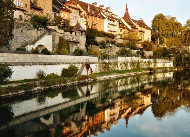istock Bremgarten, Aargau, Switzerland - Reuss riverfront and typical houses 882945626