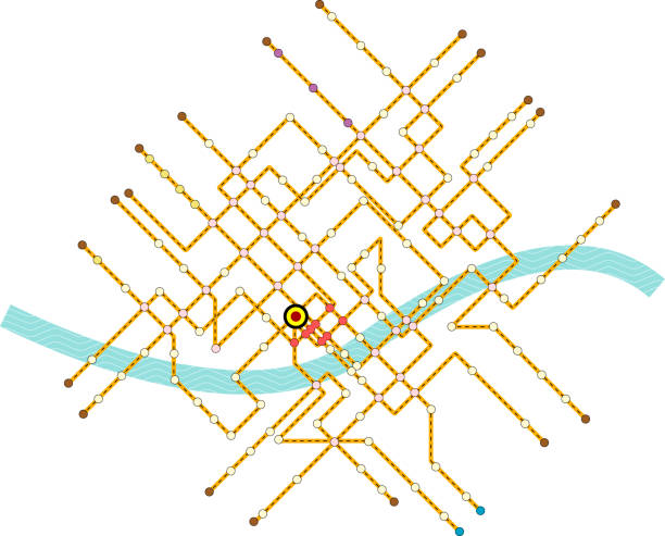 Fictional subway map design Fictional subway map, public transportation map, free copy space. Vector illustration. tube map stock illustrations