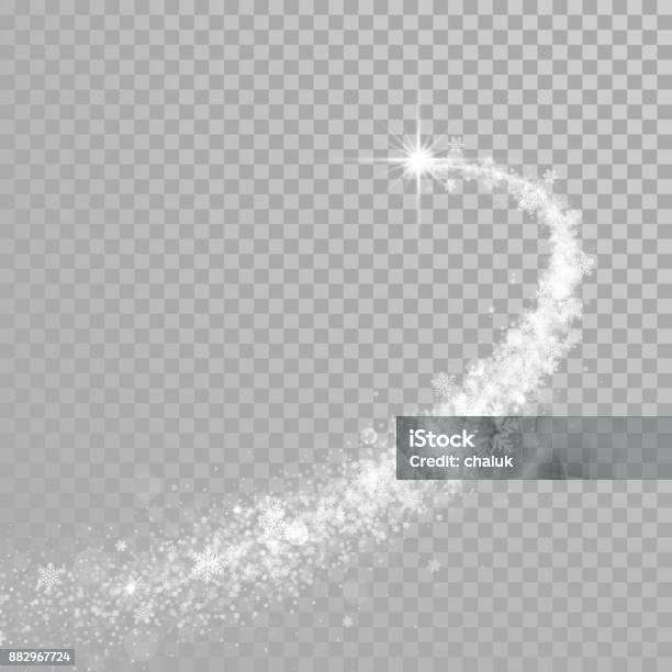 Christmas Holiday Snowflake Glitter Light Wave Of Sparkling Snow Particles And Shiny Confetti Light Effect Vector Glittering Shimmer Glare Trail For New Year Or Christmas White Design Background Stock Illustration - Download Image Now