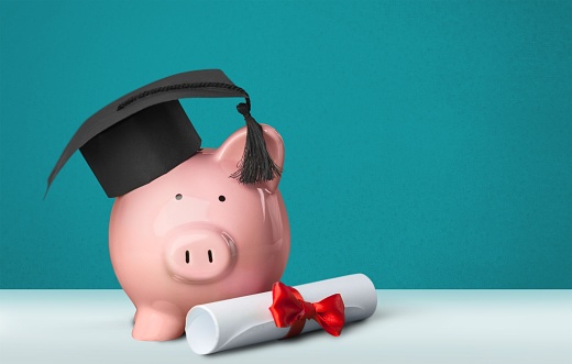 Piggy Bank with Graduation Hat and diploma
