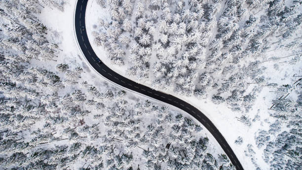 istock Road through the wintery forest 882987320