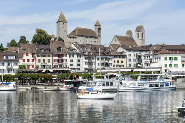 Rapperswil as seen from lake Zurich on Switzerland stock photo