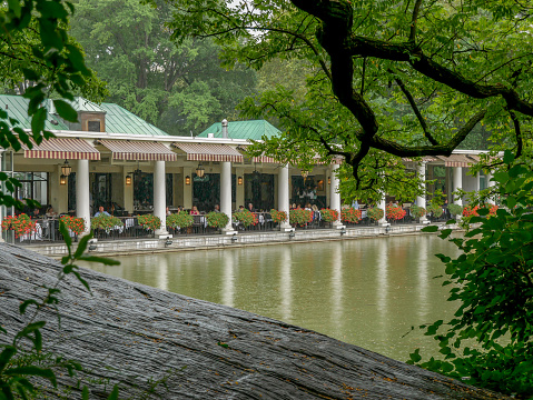 New York - Sep 2017: The Loeb Boathouse restaurant view on the Lake in Central Park, New York City