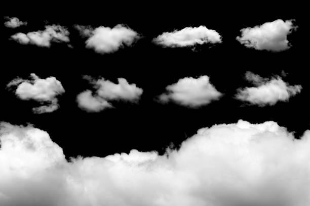 set of isolated clouds on black - isolated objects imagens e fotografias de stock
