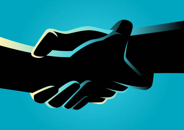 Two hands holding each other strongly Illustration of two hands holding each other strongly connection silhouettes stock illustrations