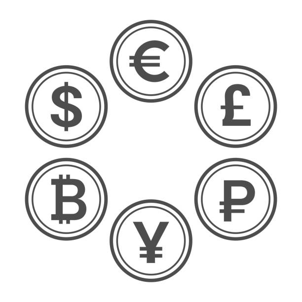 kuvapankkikuvitukset aiheesta valuutan litteä kuvakejoukko, viivatyyliset vektorikolikot - currency symbol