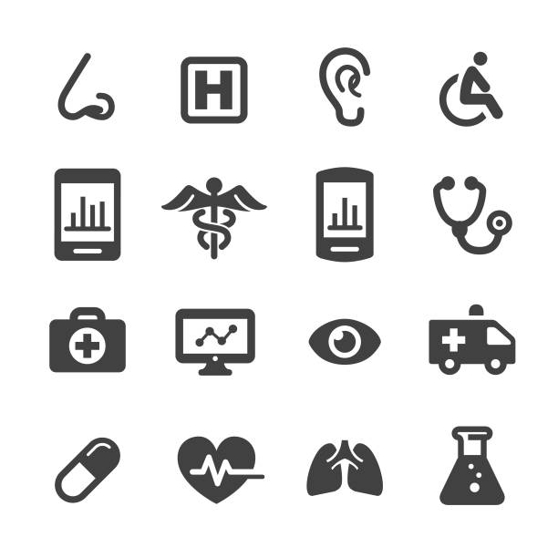 의료 및 의료 아이콘-절정 시리즈 - healthcare and medicine stethoscope pulse trace healthy lifestyle stock illustrations