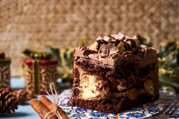 istock Piece of Chocolate cake with custard cream 883030600