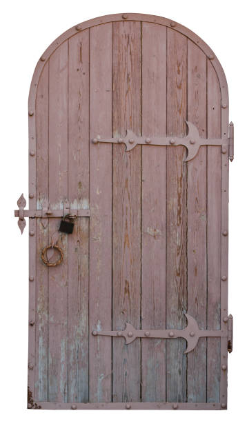 istock Old architectural details - arched door isolated on white background 883030764