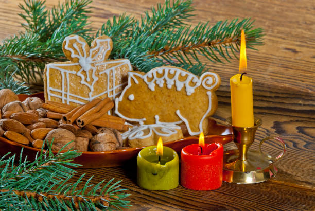 istock Still Life with Gingerdreads and Flaming Candles 883045548