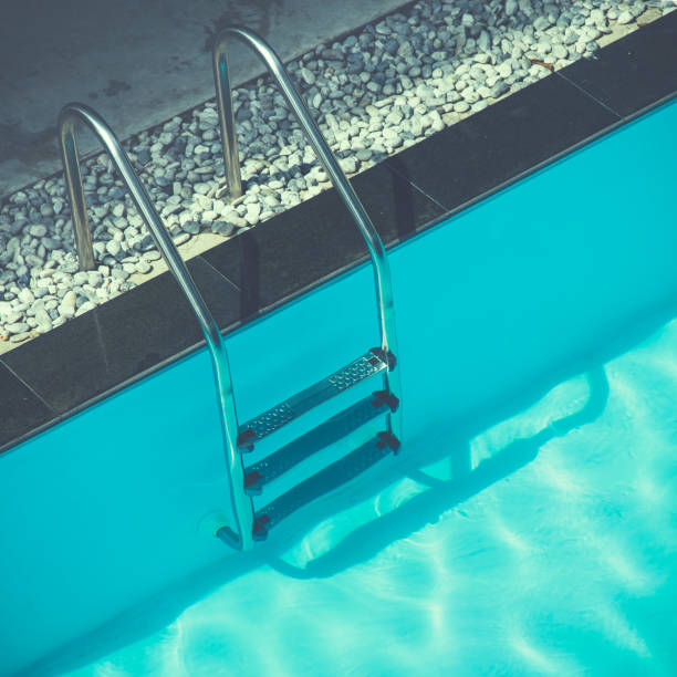 istock Grab bars ladder in swimming pool 883049592