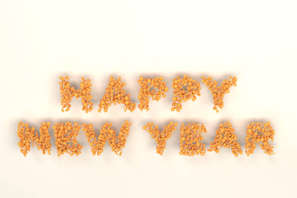 istock Happy New Year words from orange balls on white background 883049820