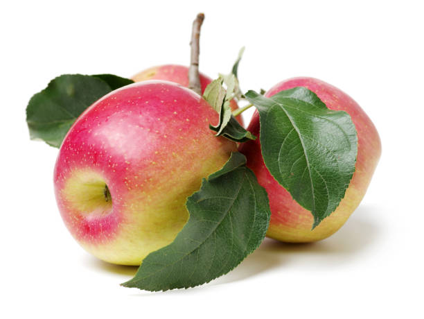 istock Apple with stem and leaves  Isolated on White background 883054854