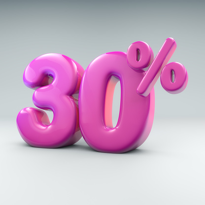 Pink bubble like 30 percent 3d rendered text