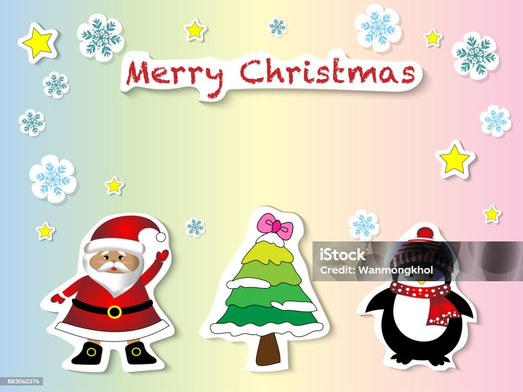 Vector Và Minh Họa Của Dễ Thương Vẽ Tay Sticker Phong Cách Ông Già Noel Cây  Giáng Sinh Chim Cánh Cụt Với Từ Giáng Sinh Vui Vẻ Trên Nền Pastel Hình minh