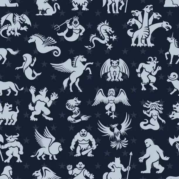 Vector illustration of Mythical Creatures Seamless Pattern