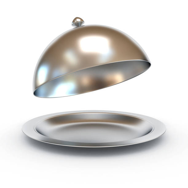 istock Restaurant cloche with open lid 3d illustration 883073568