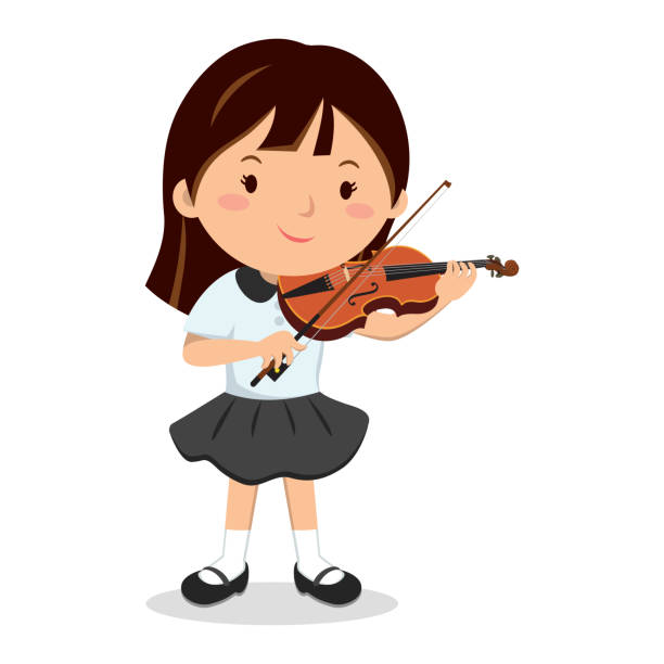 illustrazioni stock, clip art, cartoni animati e icone di tendenza di bambina che suona il violino - violinist