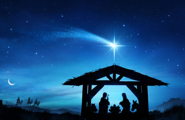 安定の神聖な家族のキリスト降誕のシーン - three wise men ストックフォトと画像