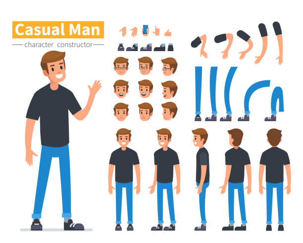 man character Casual man character constructor for animation. Flat style vector illustration isolated on white background. limb body part stock illustrations