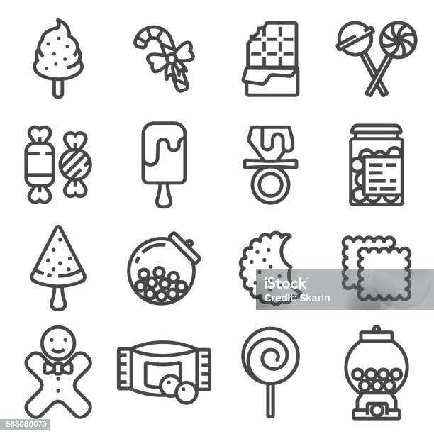 Line Candy Vector Icon Set Stock Illustration - Download Image Now - Candy, Icon Symbol, Chocolate