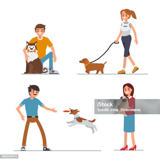 Playing With Dog Stock Illustration - Download Image Now - Dog, Walking, Biting