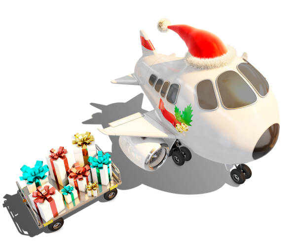istock Christmas airplane and presents ready to be delivered 883080818