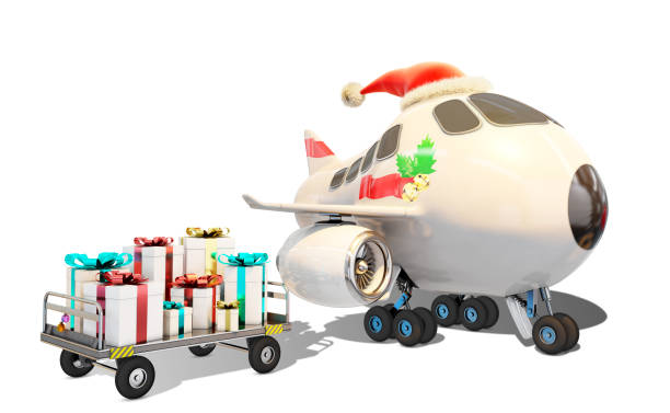 istock Christmas airplane and presents ready to be delivered 883080838