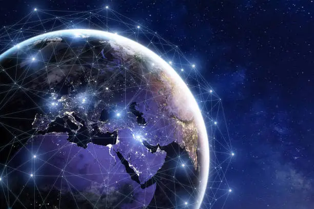 Photo of Communication network around Earth, worldwide international connections, finance, internet, IoT