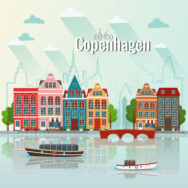 ilustraciones, imágenes clip art, dibujos animados e iconos de stock de ilustración de vector de copenhague. antigua ciudad europea. - windmill architecture traditional culture mill