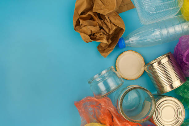 istock Closeup of waste on blue background. Top view. 883092920