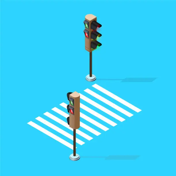 Vector illustration of Vector Traffic Lights and Zebra Crossing