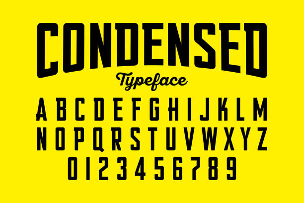 Condensed typeface Condensed typeface, vintage alphabet thick stock illustrations