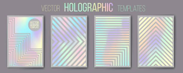 ilustrações de stock, clip art, desenhos animados e ícones de set of vector holographic gradient templates - shiny and mat. empty blank templates for cover, presentation, brochure or background. easy to modify, resize. made using full vector gradient mesh tool - holographic texture
