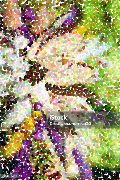 Abstract Multicolored Pointillist Painting Big Flower Stock Photo - Download Image Now