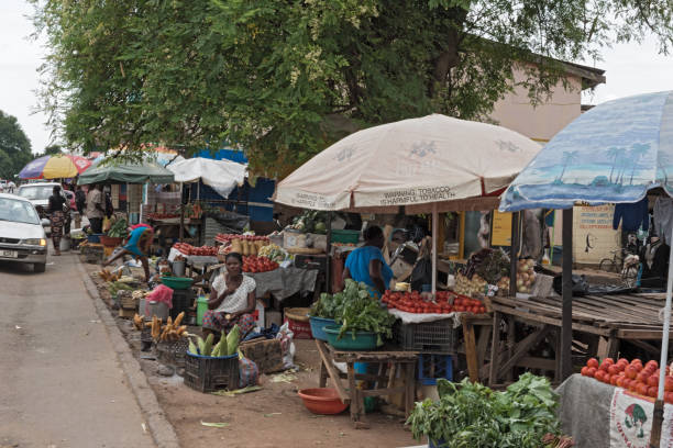 market stalls and sellers in Livingstone, Zambia stock photo