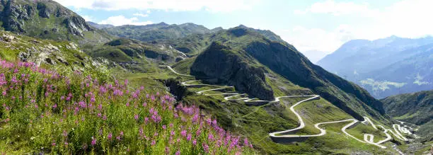 Tremola old road which leads to St. Gotthard pass on the Swiss alps