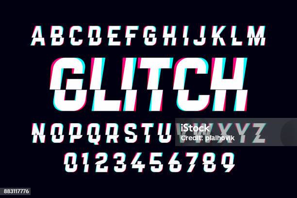 Trendy Style Distorted Glitch Typeface Stock Illustration - Download Image Now - Problems, Glitch Technique, Typescript